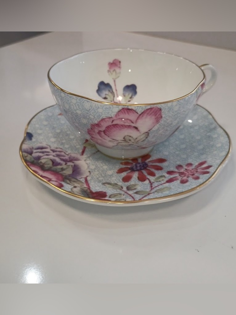 Wedgwood Blue Cuckoo Bone China Teacup and Saucer, NEW